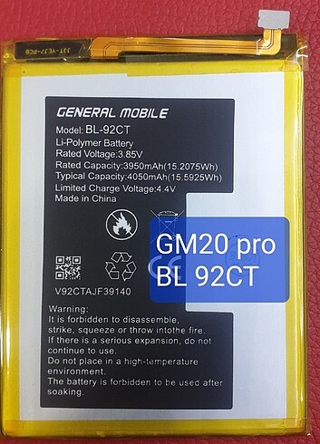 General Mobile GM20 BL92CT pro batarya 