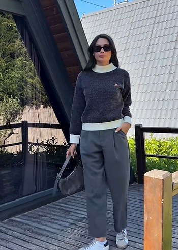 Gri Kadın Regular Fit Triko Kazak