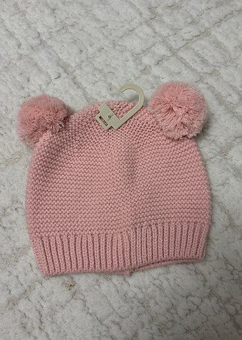 Pembe Örgü Çocuk Bere İki Ponponlu