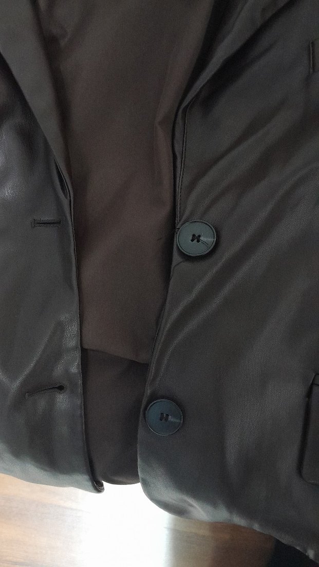 Düğmeli Kahverengi Deri Kadın Ceket - Görsel 5