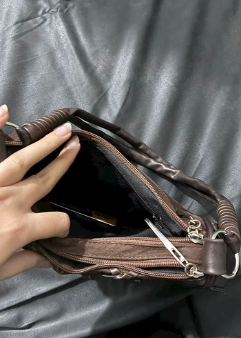 vintage Kahverengi Süet Tokalı Kadın Çanta - Görsel 2