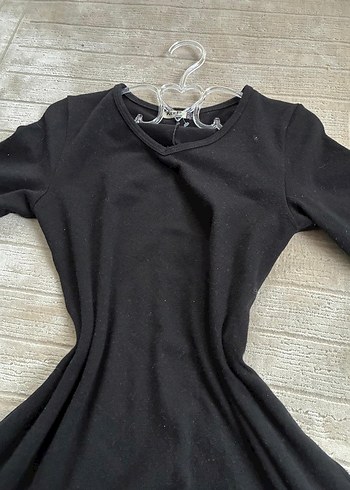 Siyah V Yaka Uzun Kollu Midi Elbise - Görsel 3