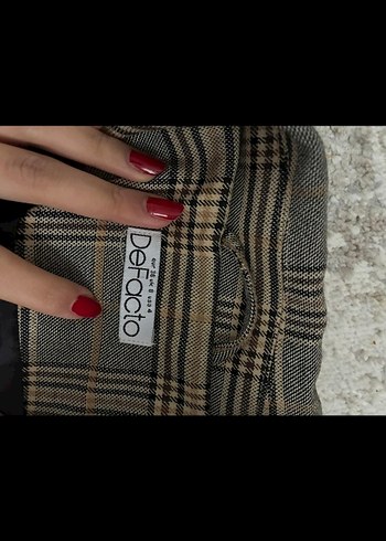 Düğmeli Ekose Midi Kadın Blazer Ceket - Görsel 3