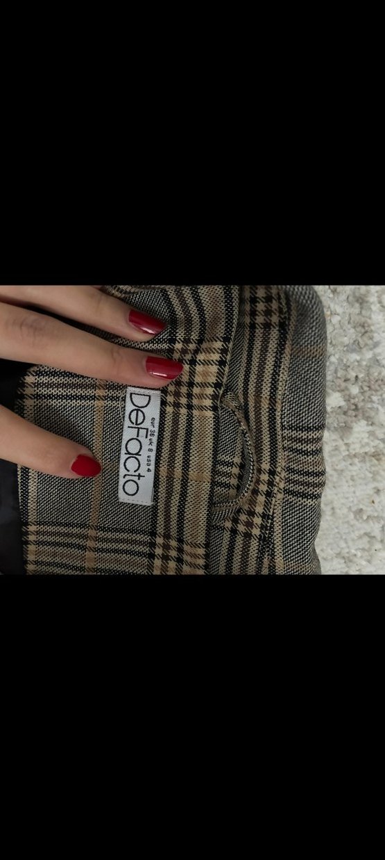 Düğmeli Ekose Midi Kadın Blazer Ceket - Görsel 3