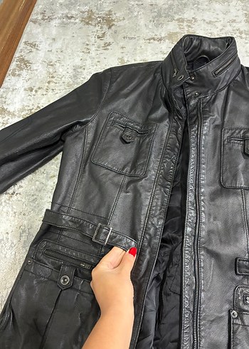 Siyah Deri Biker Ceket, Kemerli, Kuzu Derisi olduğu söylendi - Görsel 2