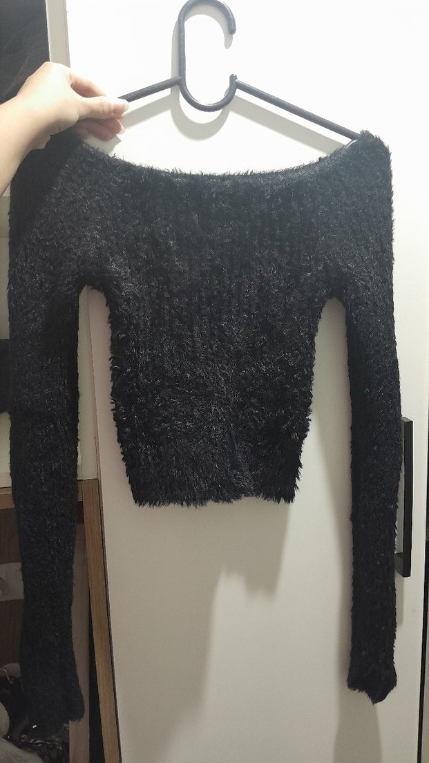 Siyah Uzun Kollu Triko Kadın Kazak - Görsel 3