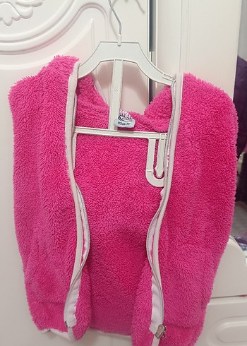 Kız Çocuk Kapüşonlu Pembe Fermuarlı Yelek - Görsel 3