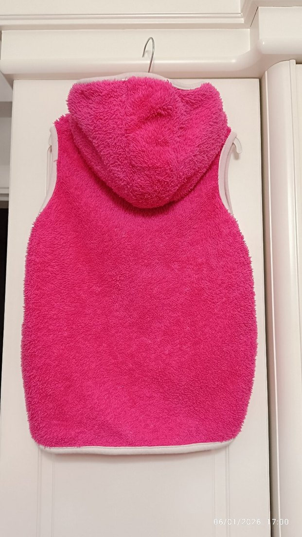 Kız Çocuk Kapüşonlu Pembe Fermuarlı Yelek - Görsel 2