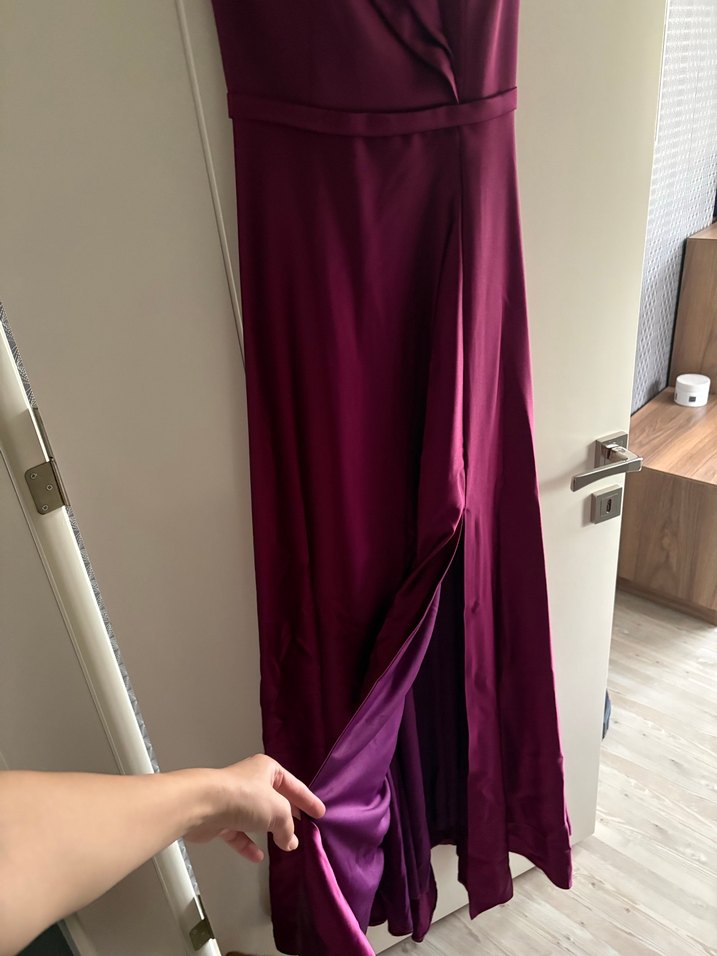 Mürdüm Drapeli Uzun Abiye Elbise - Görsel 2