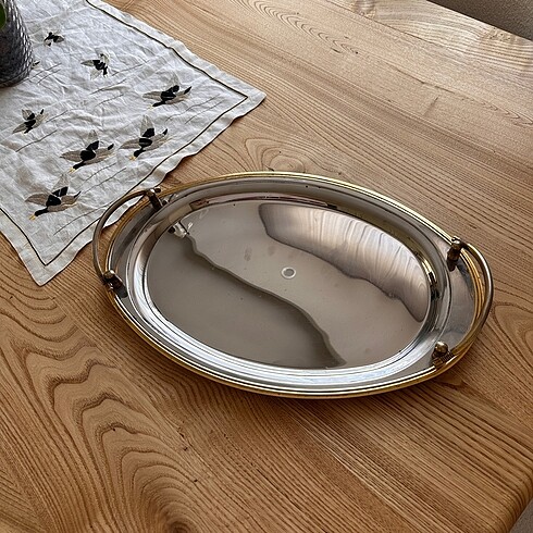 Vintage 18/10 Paslanmaz Çelik oval tepsi