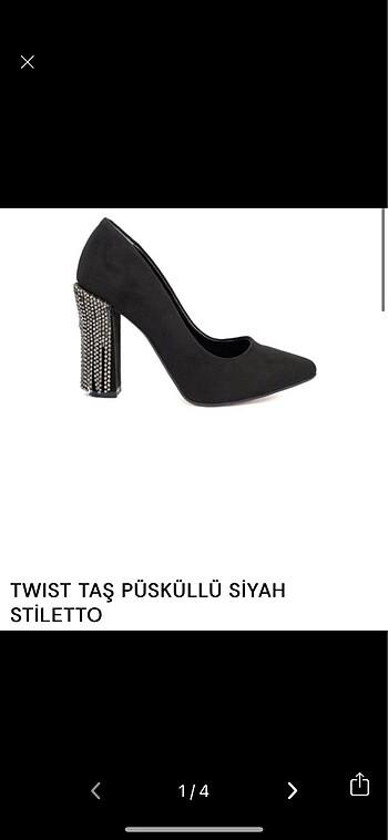 Twist taş püsküllü siyah topuklu ayakkabi