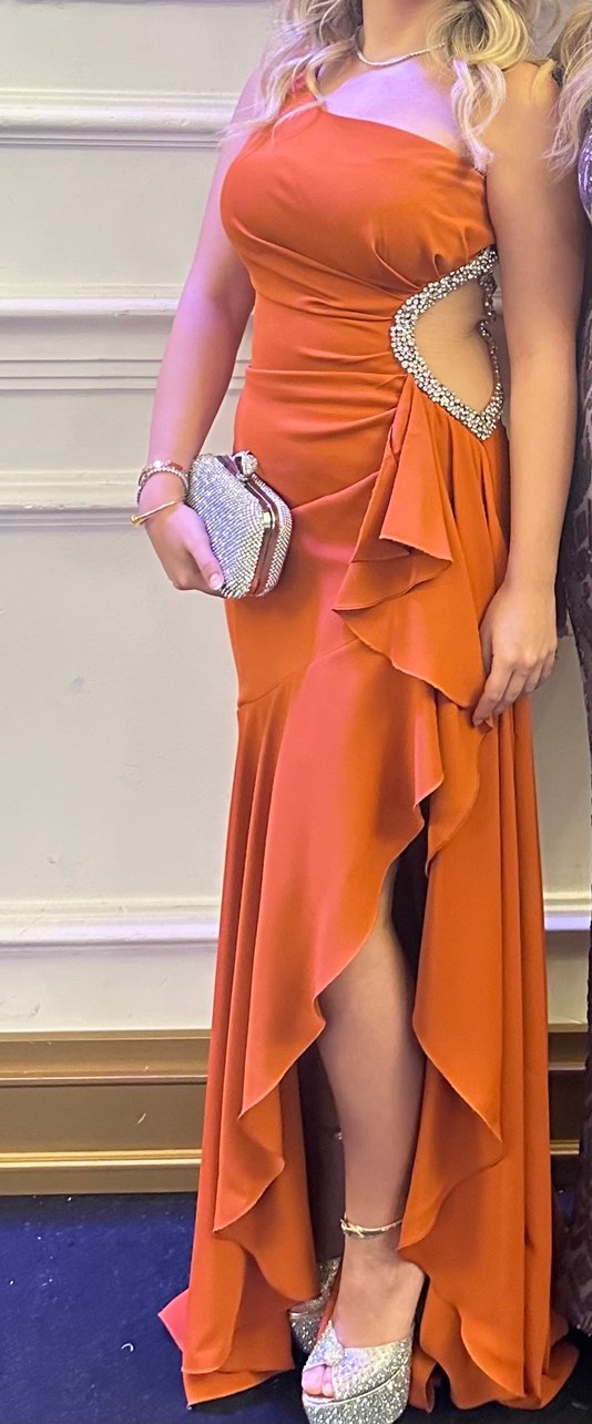 Turuncu Drapeli Uzun Abiye Elbise - Görsel 2
