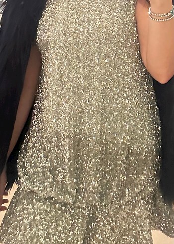 ZARA Gri Parlak Midi Abiye Elbise - Görsel 2