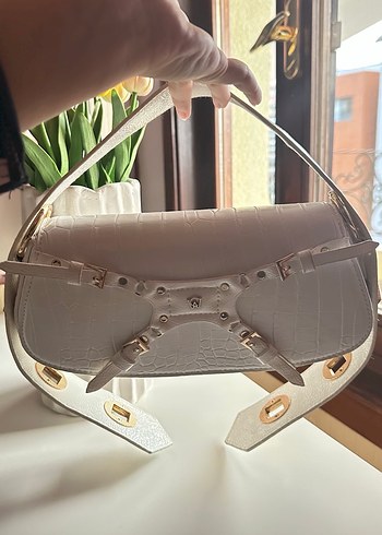 MANC Beyaz Deri Yılan Desenli Kemerli Kadın Çanta - Görsel 5