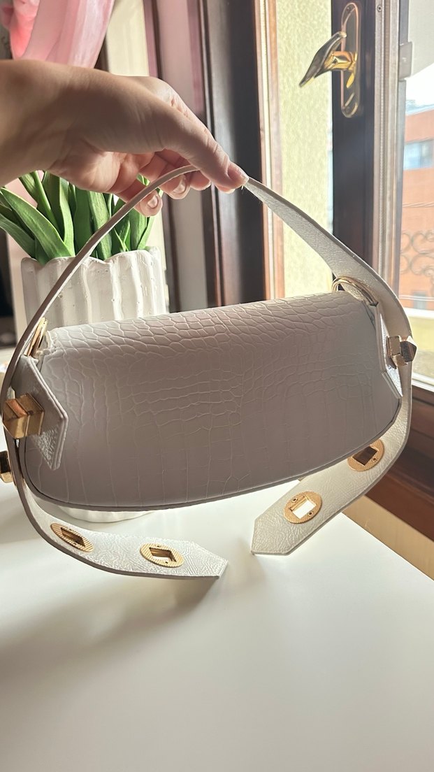 MANC Beyaz Deri Yılan Desenli Kemerli Kadın Çanta - Görsel 4