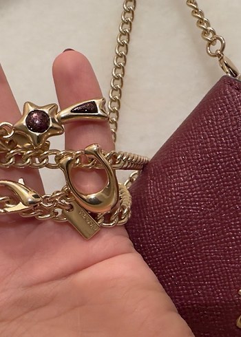 Coach Zincir Detaylı Bordo Deri Cüzdan - Görsel 2