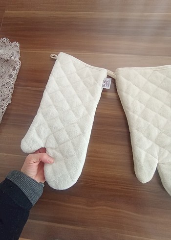 krem rengı Çift Fırın Eldiveni - Görsel 2