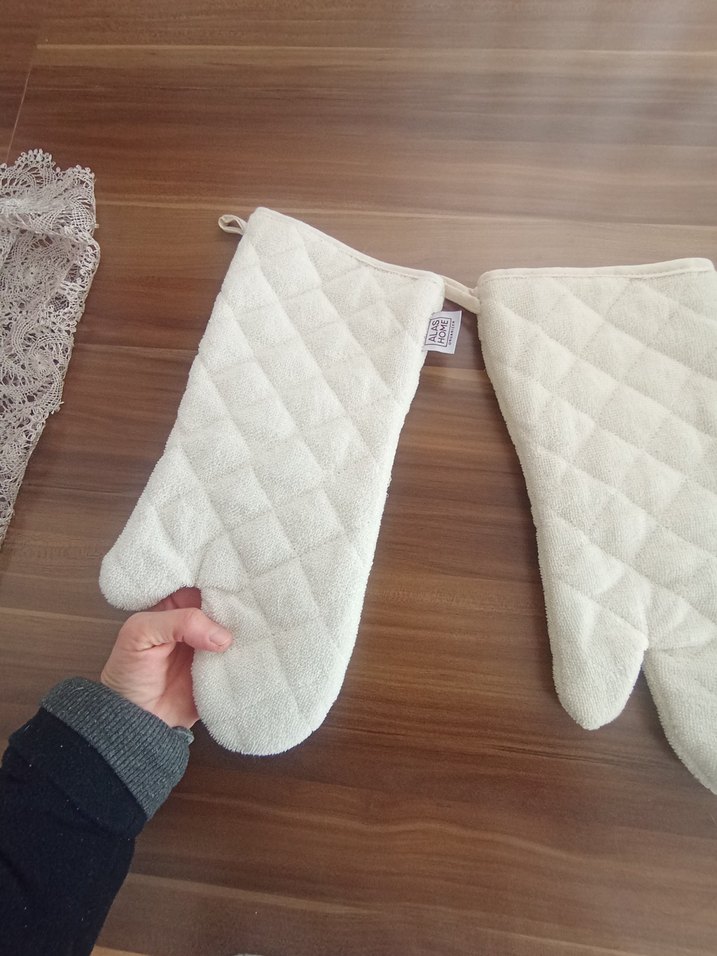 krem rengı Çift Fırın Eldiveni - Görsel 2