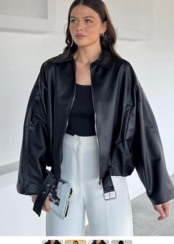 Tozlu Siyah Oversize Deri Ceket