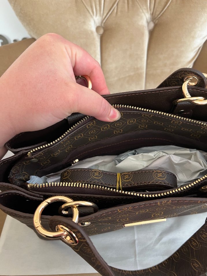 Vakko Zincir Detaylı Kahverengi Deri Çanta - Görsel 4