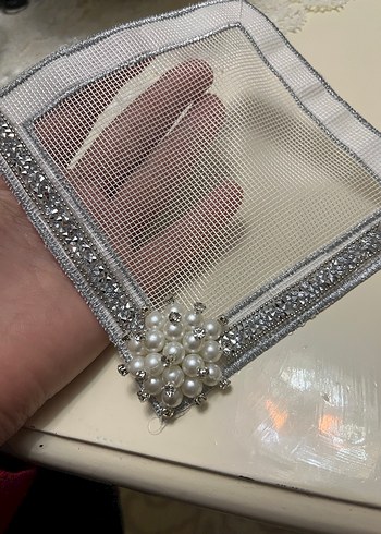 İnci İşlemeli Beyaz Düğün Peçetesi - Görsel 6