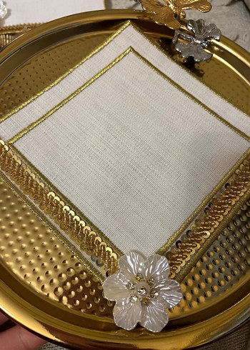 İnci İşlemeli Beyaz Düğün Peçetesi - Görsel 2