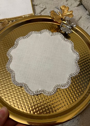 İnci İşlemeli Beyaz Düğün Peçetesi - Görsel 3