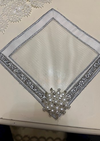 İnci İşlemeli Beyaz Düğün Peçetesi - Görsel 7