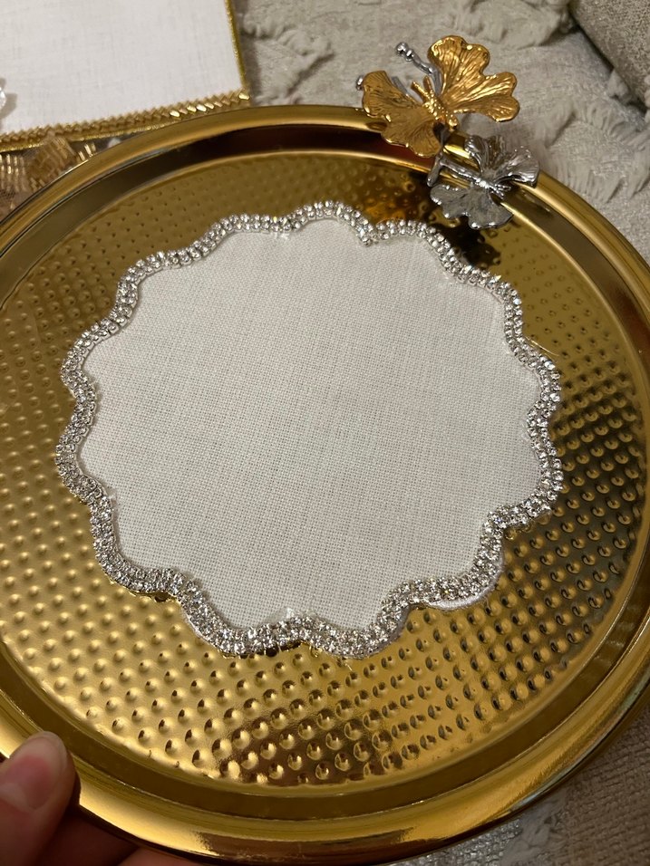 İnci İşlemeli Beyaz Düğün Peçetesi - Görsel 3