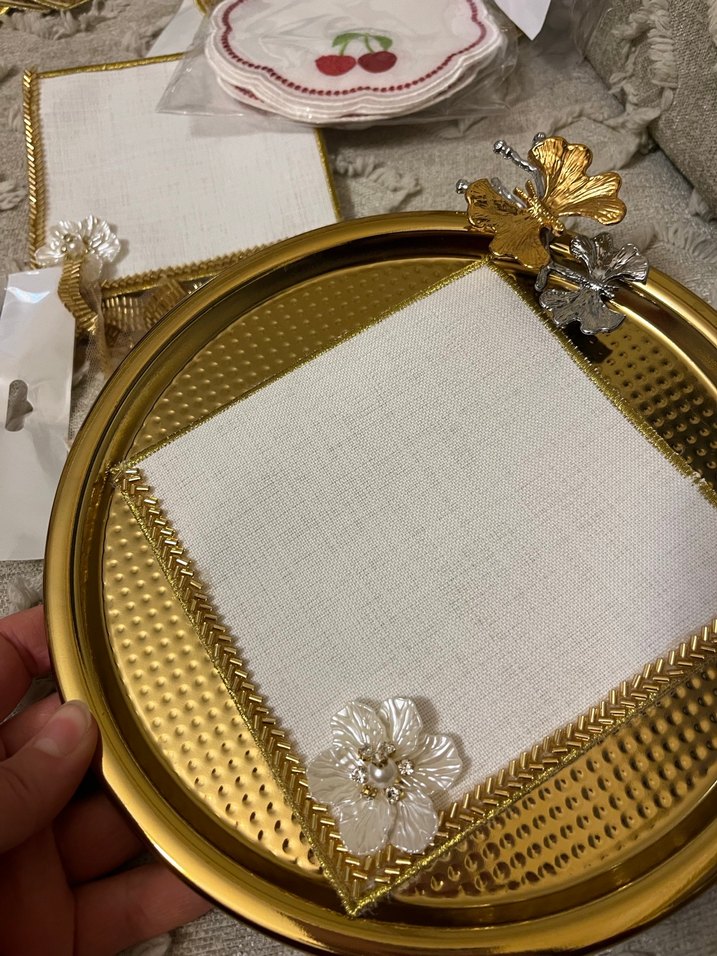 İnci İşlemeli Beyaz Düğün Peçetesi - Görsel 4