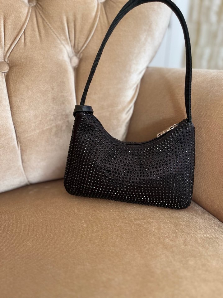 Parlak Siyah Deri Payetli Prada Kadın Çanta - Görsel 2