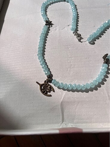 Diğer Aquamarine taşlı yonca detaylı kolye