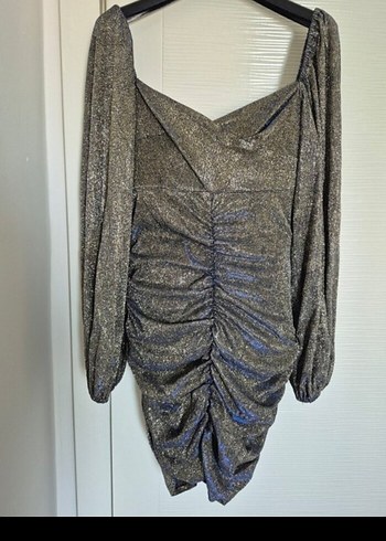 Yılan Desenli Gri Uzun Kollu Drapeli Abiye Elbise - Görsel 2