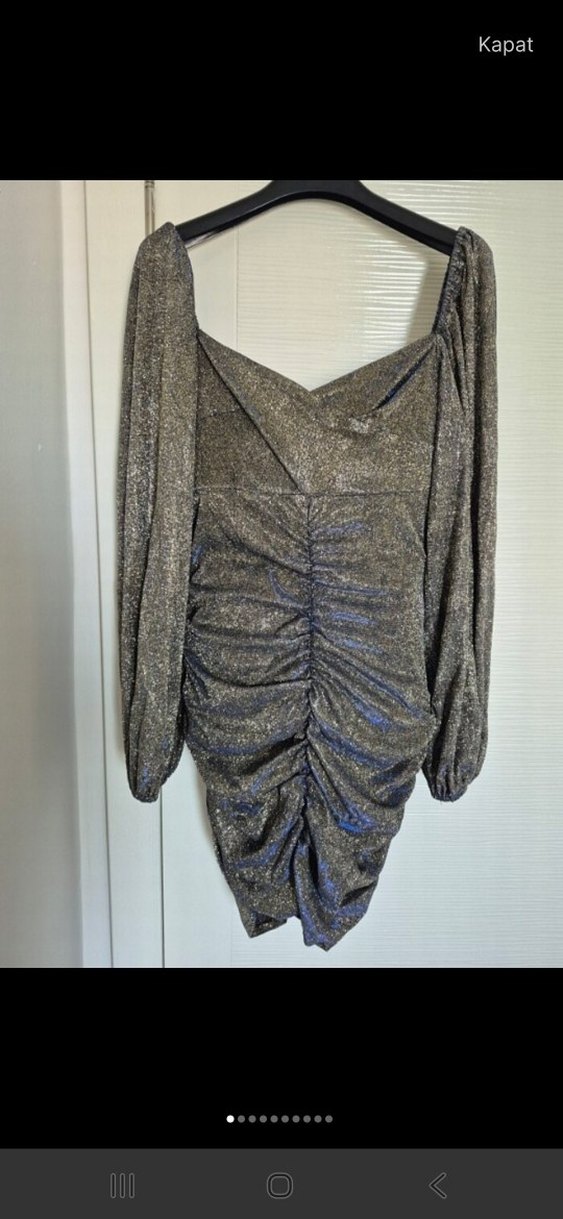 Yılan Desenli Gri Uzun Kollu Drapeli Abiye Elbise - Görsel 2