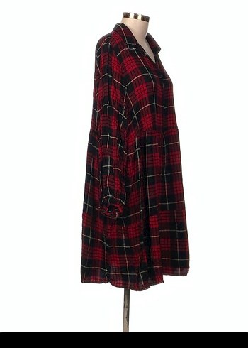 Kareli Kırmızı Hamile Bohem Tunik Şık elbise - Görsel 3