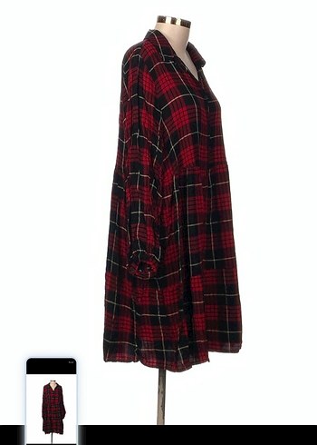 Kareli Kırmızı Hamile Bohem Tunik Şık elbise - Görsel 2