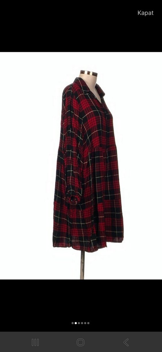 Kareli Kırmızı Hamile Bohem Tunik Şık elbise - Görsel 3