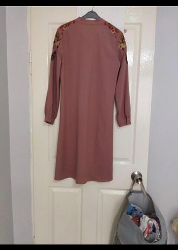 Uzun Kollu Gül Kurusu Nakışlı Bohem Tunik - Görsel 3