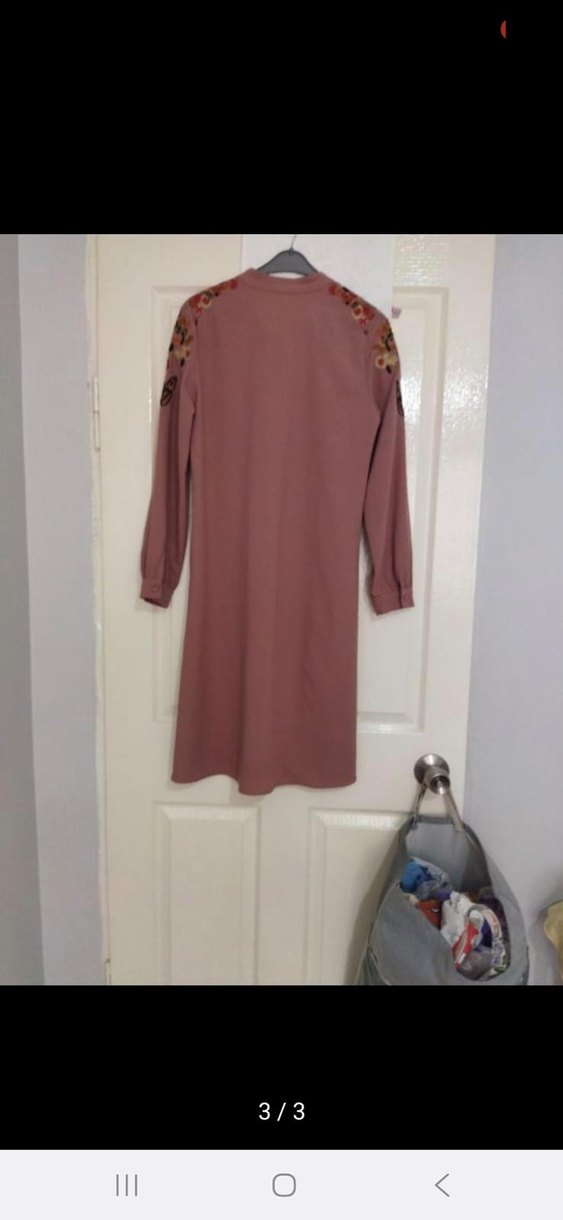 Uzun Kollu Gül Kurusu Nakışlı Bohem Tunik - Görsel 3