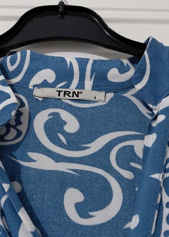 Bohem Uzun Kollu V Yaka Mavi Elbise - Görsel 2