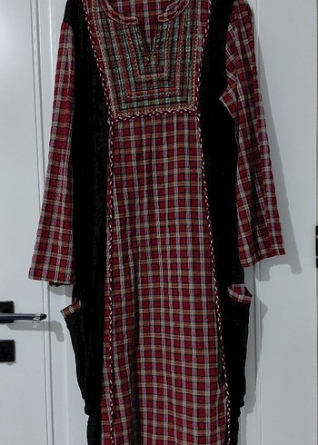 Bordo Nakışlı Uzun Bohem Elbise - Görsel 2