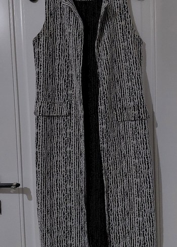 Uzun Gri Örgü Kadın Yelek - Görsel 2