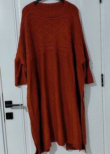 Bohem Tarz Uzun Kahverengi Triko Elbise - Görsel 3