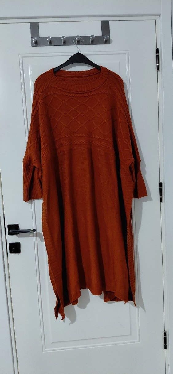 Bohem Tarz Uzun Kahverengi Triko Elbise - Görsel 3