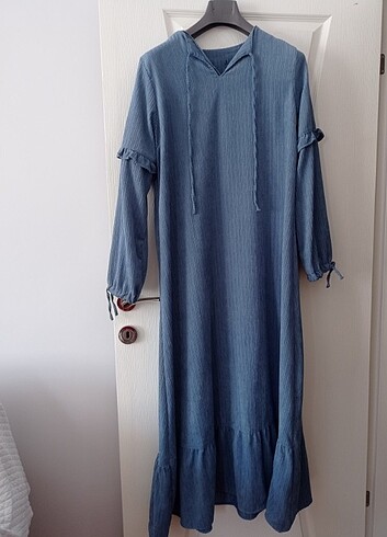 Mavi kadın kışlık kadife elbise 
