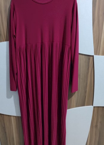 Bordo Kadın Pilili Uzun Elbise