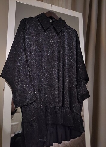 Siyah Fırfırlı Tunik Elbise 