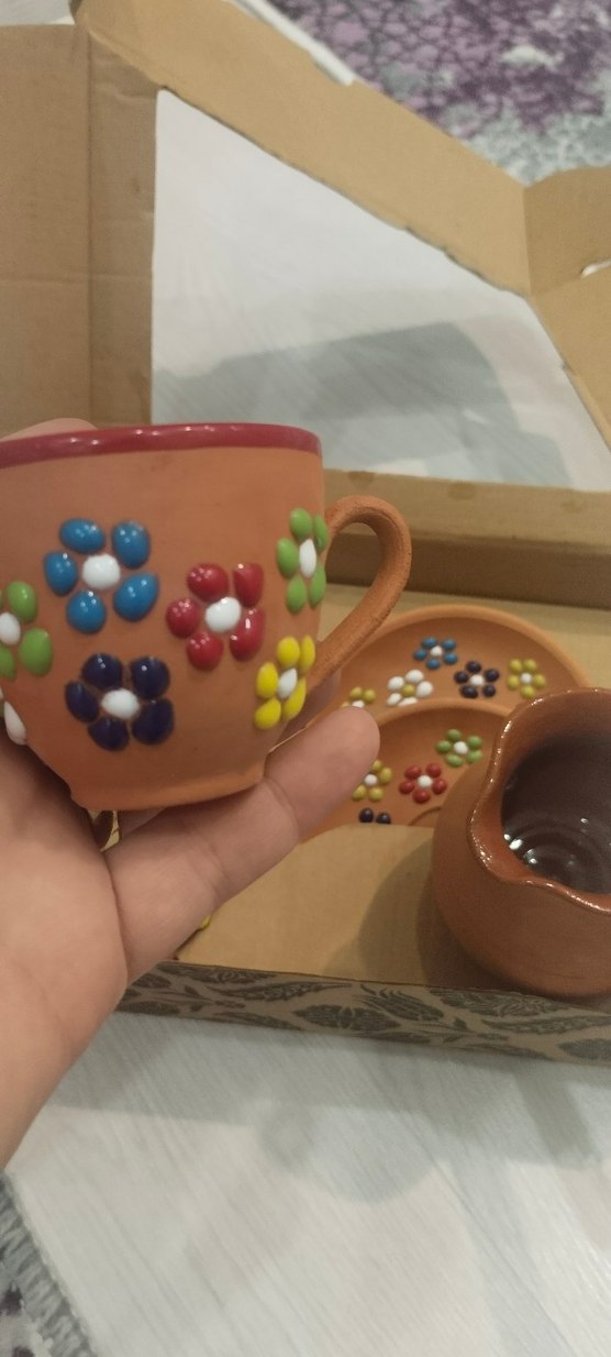 Renkli Çiçek Desenli Kahve Fincan Seti - Görsel 3