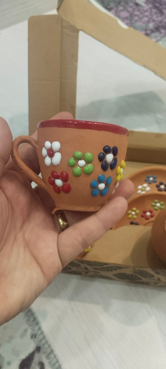 Renkli Çiçek Desenli Kahve Fincan Seti - Görsel 2