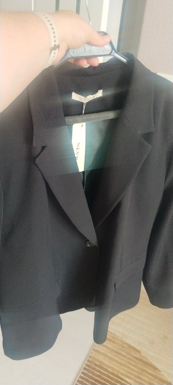 Siyah Kadın Ofis Blazeri, Düğmeli, Normal Boy - Görsel 5